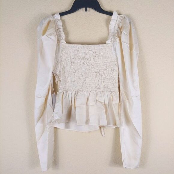 Six/Fifty Ruby blouse top Puff long sleeves smocked back ruffle hem size Small - Picture 7 of 8